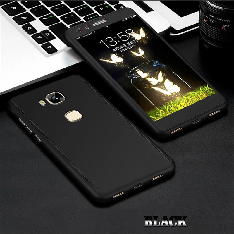 Black 360 чехол для huawei Honor 5 X чехол для huawei Honor 5X GR5 GR 5 KIW-L21 KIW-AL10 KIW AL10 L21 с закаленным стеклом - Цвет: Black