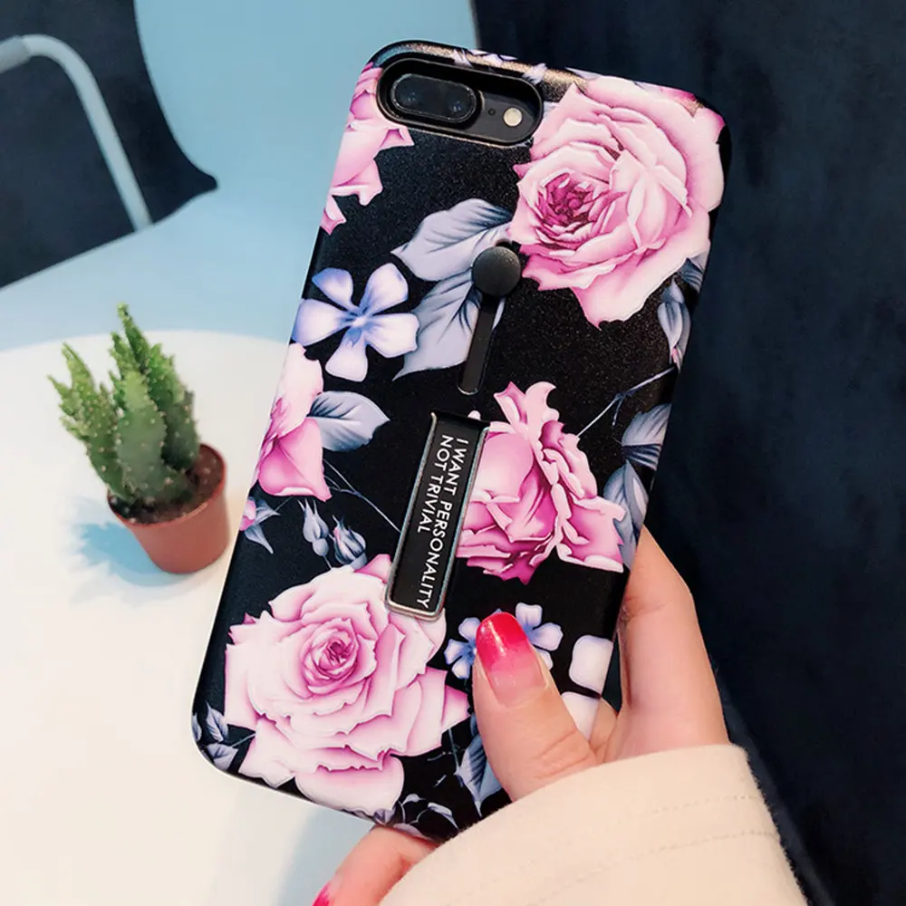 Fashion 3D Flower Cases For iPhone SE 5 5S Silicone Phone Case With Stand Holder X 10 8 7 6 6S Plus Back Cover |
