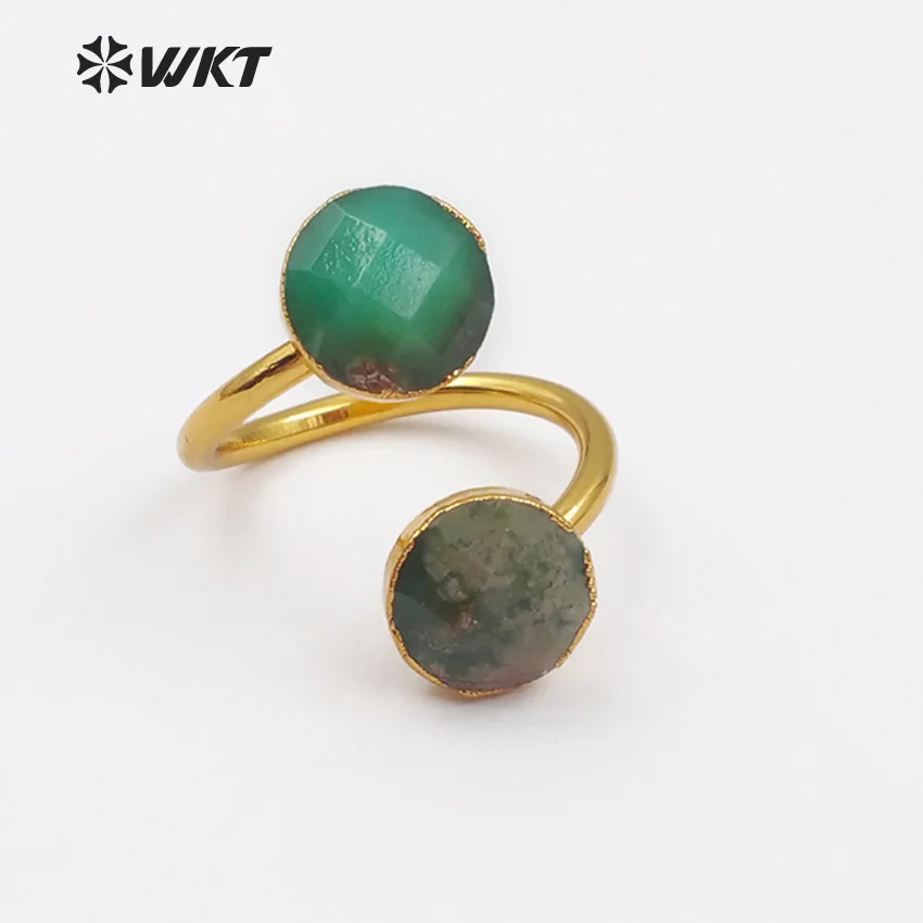 WT R318 Золотая отделка хризопраза регулируемые кольца двойной искусственный