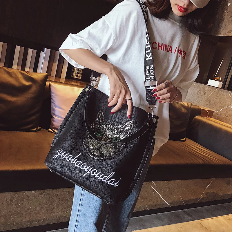 Новинка 2019 женская сумка через плечо с блестками и кошачьей головой