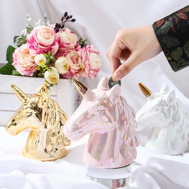 Nordic unicorn piggy bank ceramic crafts home decoration bedroom decorations piggy bank Decor Gift Living room decoration