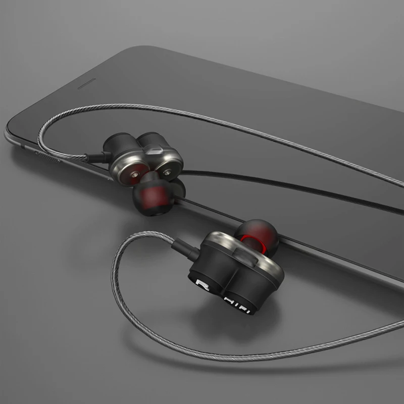 1 шт. двойное перемещение ухо наушники-вкладыши для iPhone huawei с микрофоном