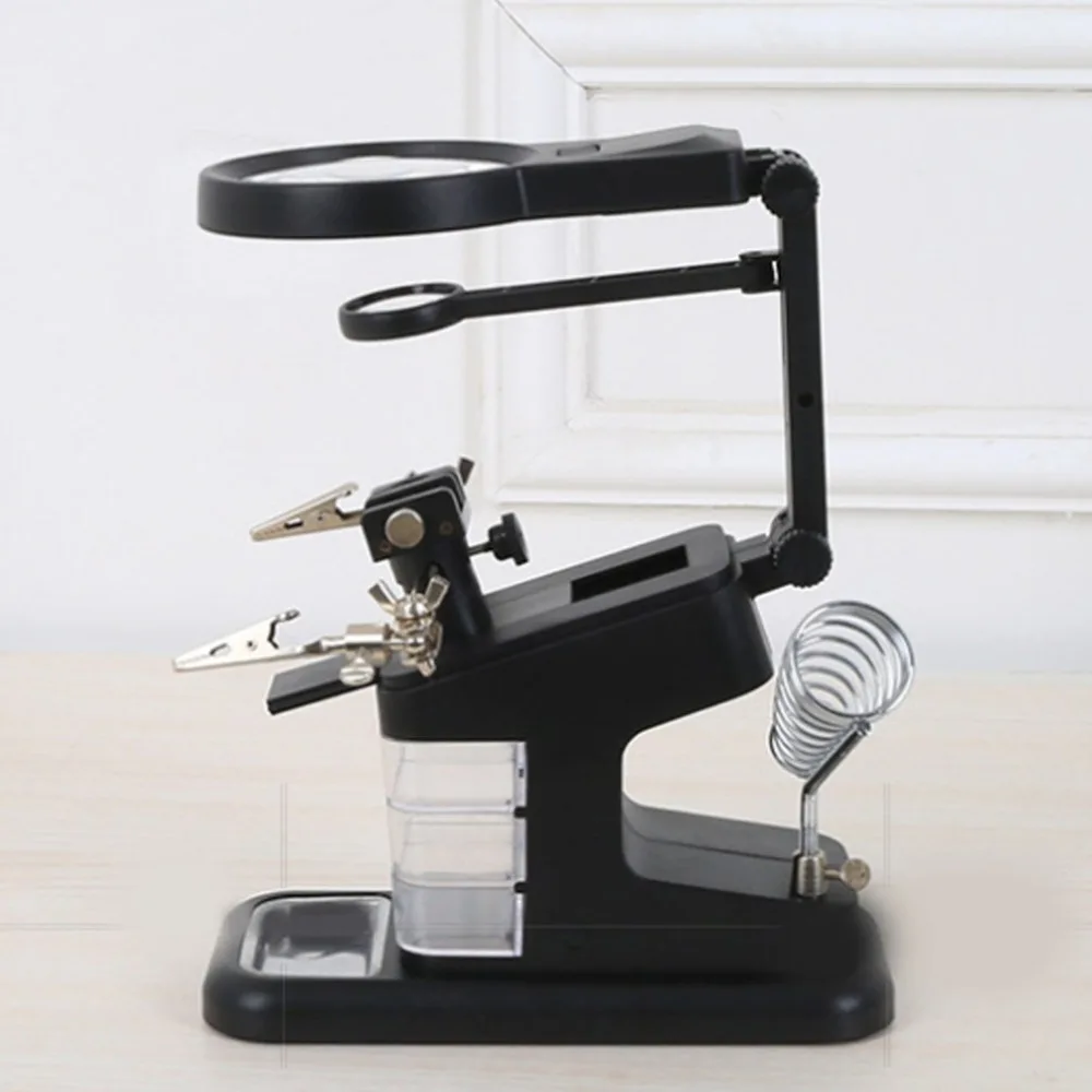 Desktop Magnifier Auxiliary Clip Magnifying Tool Multifunctional Electric Iron Stand Glass with LED | Инструменты