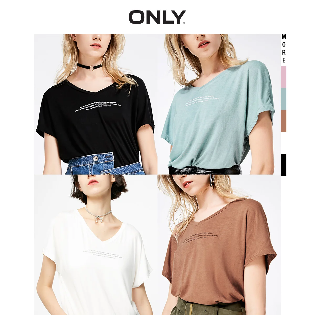 Только весна лето новые женские буквы печати v-образным вырезом с короткими рукавами футболки | 119101580