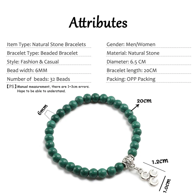 Мужской и женский браслет с подвеской в виде Луны синий бирюзой винтажном стиле