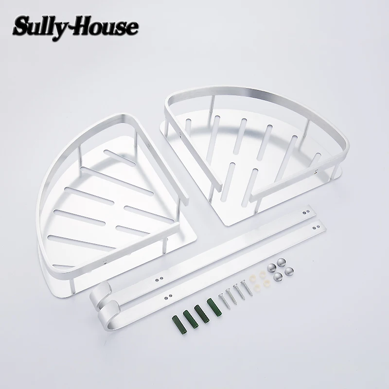 Угловая алюминиевая полка для ванной комнаты Sully House двухслойный настенный