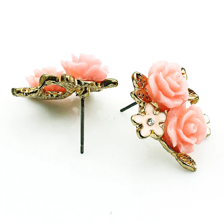 JINGLANG New Fashion Stud Earrings Gold Color Pink Resin Flower For Women Jewelry Gift Free Shipping | Украшения и аксессуары