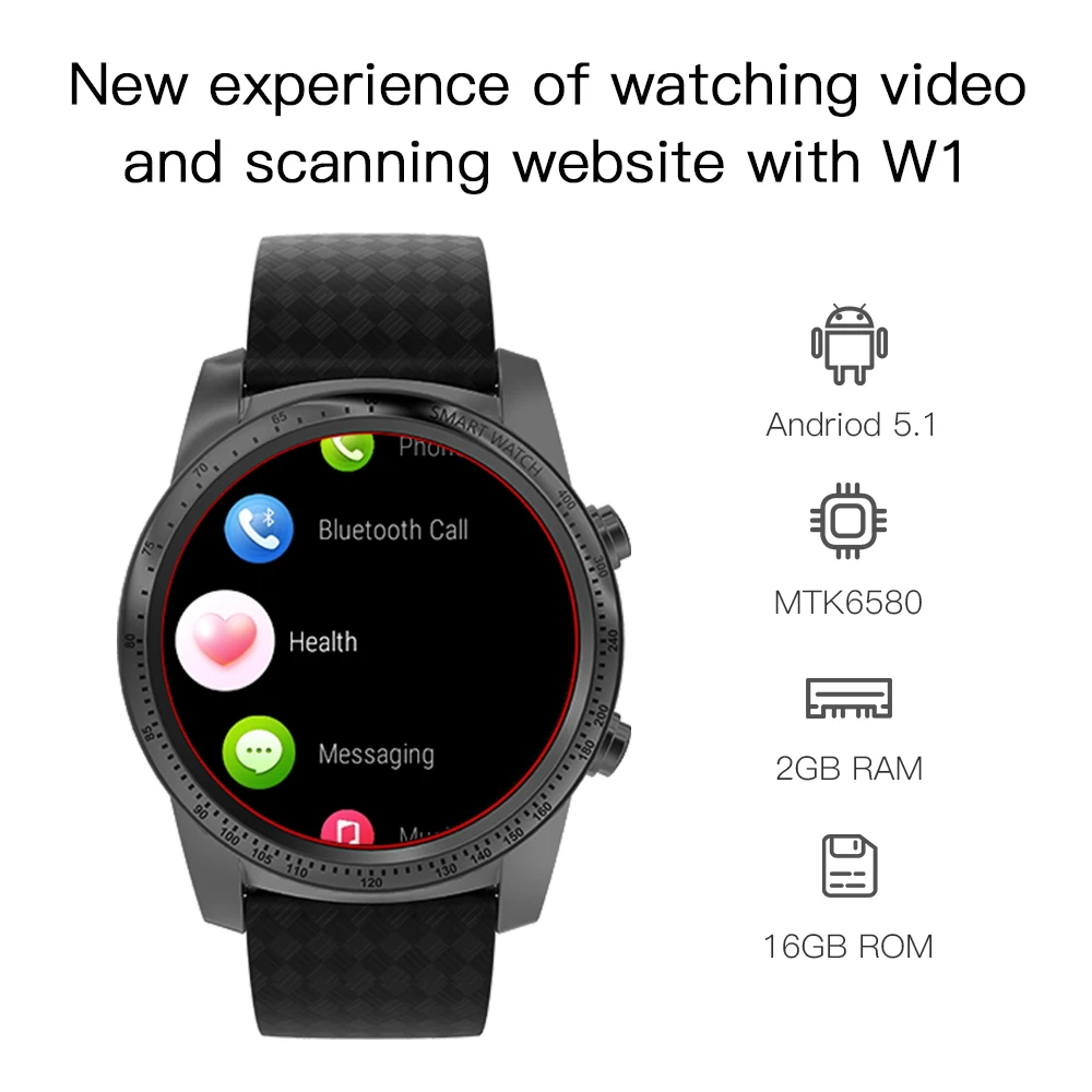 ALLCALL W1 3G/2G Android Smartwatch MTK6580 четырехъядерный 1.3G Гц 2 ГБ/16 ГБ GPS MP4 5 1 BT 4 0 Wifi 3G подключение