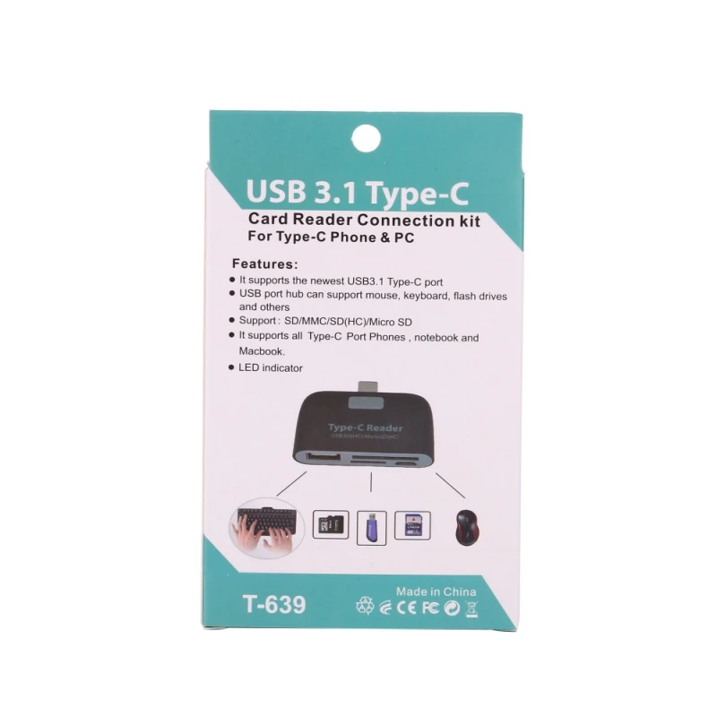 Профессиональный кардридер 3 в 1 USB Type C TF Micro OTG для Macbook телефонов
