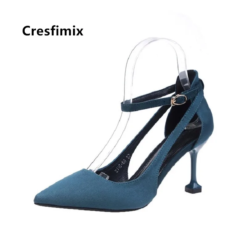 Cresfimix/женские модные синие весенние туфли на высоком каблуке Женские