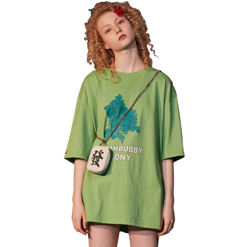 Женская футболка с короткими рукавами UNIFREE зеленая свободная хлопковая Футболка