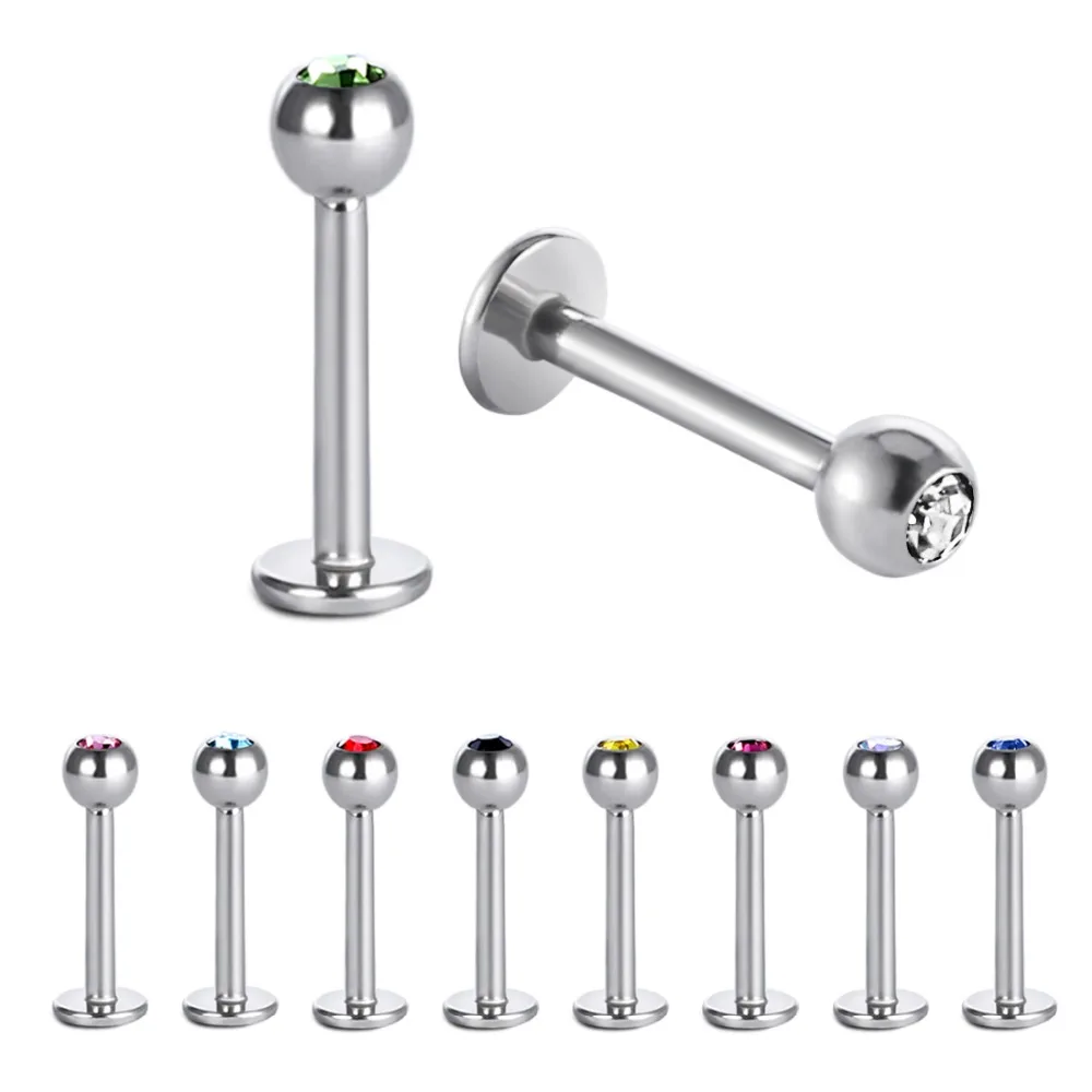 10pcs/lot Crystal Ball Screw in Labret Lip Piercing 16G Hypoallergenic Stainless Steel Bead Surgical Body Jewelry Color Mix LB08 | Украшения