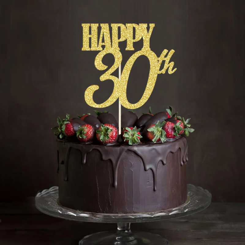 Золотой/Серебряный/черный блестящий Топпер для торта Happy 30th 30 праздничных