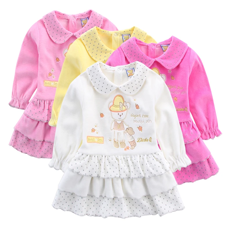 

Little Q Baby Long Sleeve 4pcs/lot Dresses Kids Velour Undershirts Children Knee Length Dress Ball Gown Clothes Party Clothing