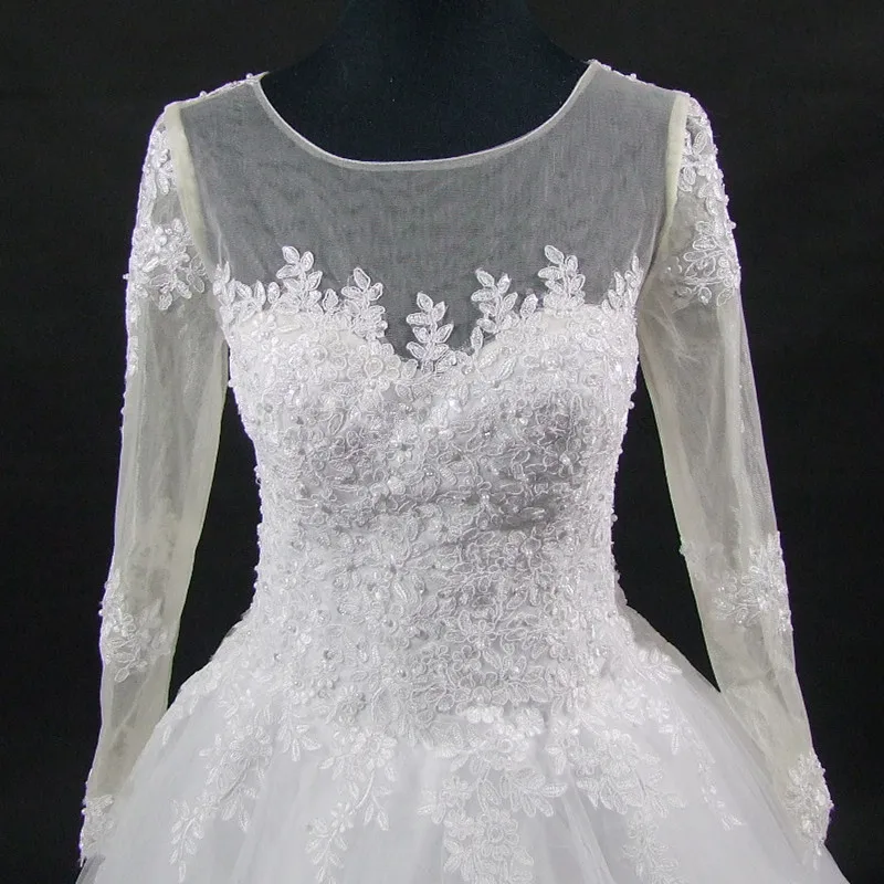 Новинка года принцесса Vestido De Novia Элегантные линии с длинным рукавом свадебное платье Sheer поезд кружево с аппликацией и бисером свадебные платья