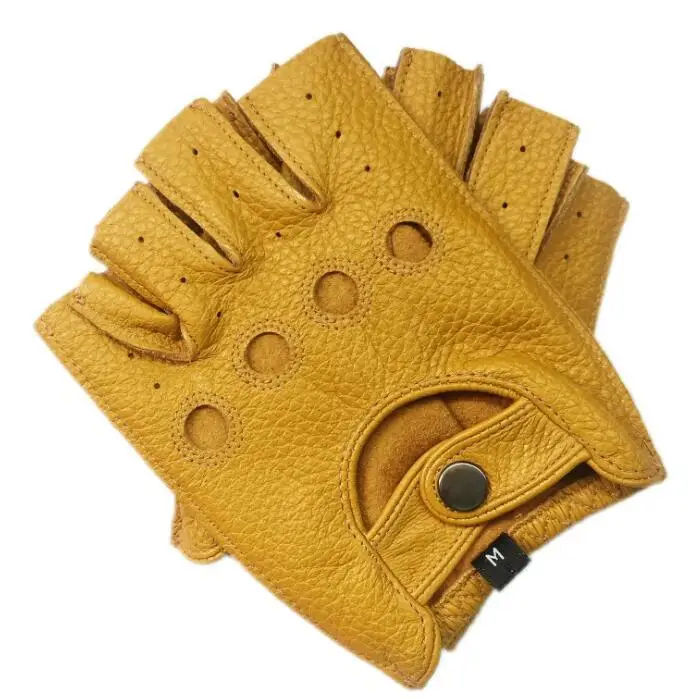 

High-Quality Semi-Finger Genuine Leather motorcycle Gloves Men Thin Section Driving Fingerless Sheepskin Gloves moto bike glove