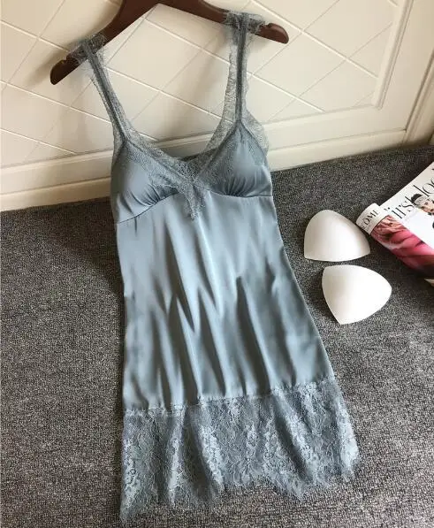 

Fdfklak Sexy lingerie spaghetti strap short night dress women silk lace sleepwear ladies nightwear summer short nightgowns