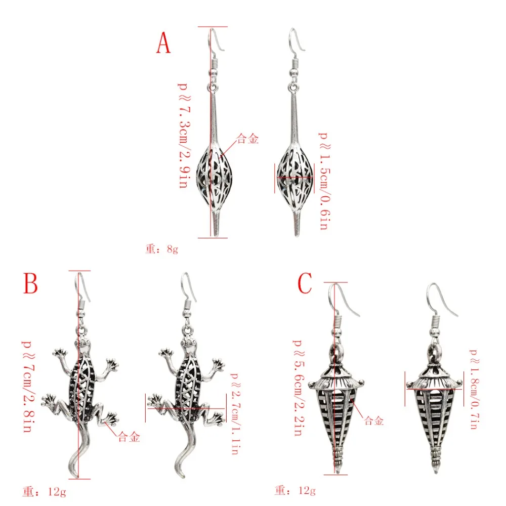 Готические панк CZ цирконий ящерица Висячие серьги для женщин металлические