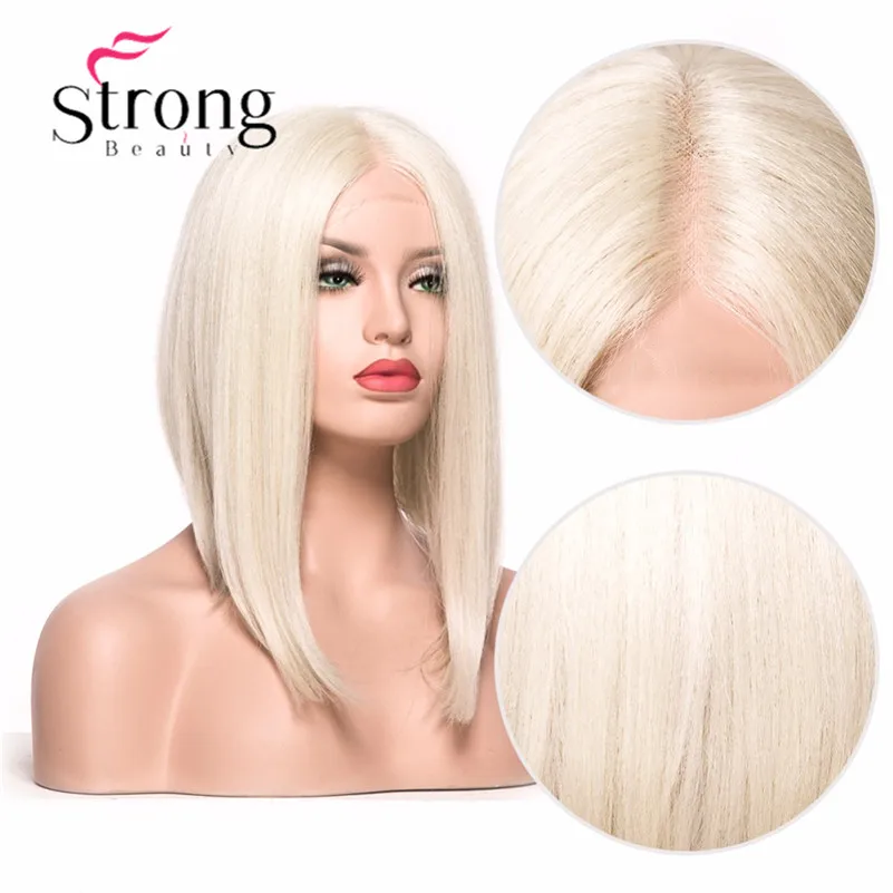StrongBeauty парик фронта шнурка короткий Yaki прямой Боб стрижка термостойкий/часть натуральный блонд синтетический парик женский