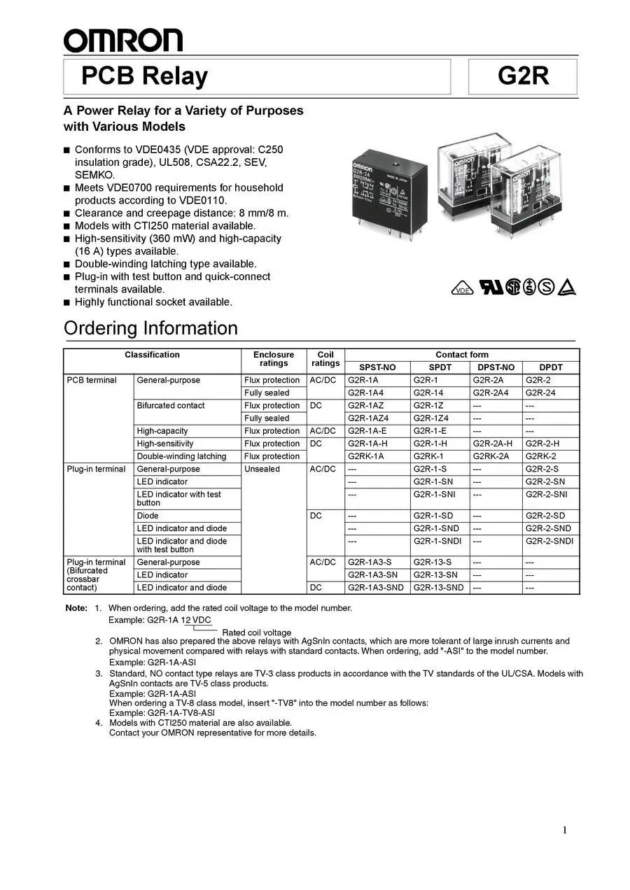 

(2 pcs/lot ) 16 Amp SPDT Power Relay, G2R-1-E 12VDC