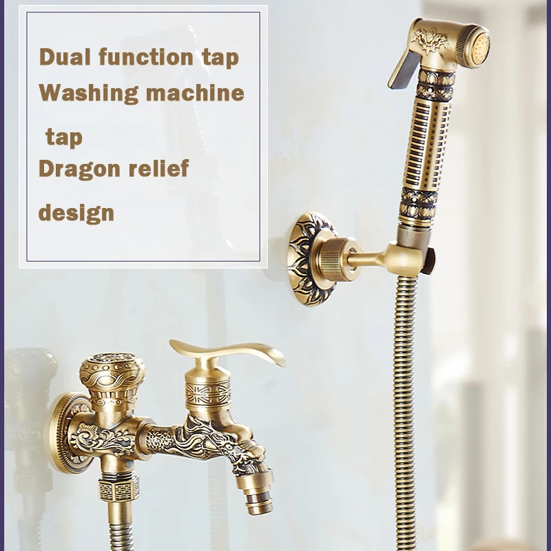 Uythner Antique Brass Dragon Style Wall Mounted Bathroom Bidet Faucet W/ Tap Mixer | Обустройство дома