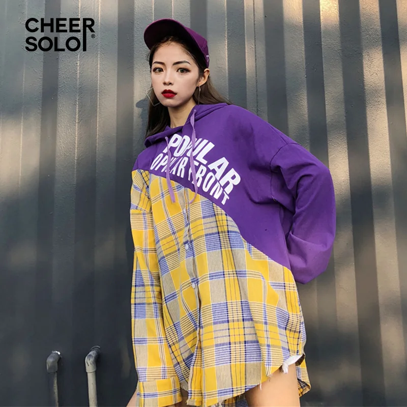 CheerSolo Осенняя 2018 клетчатая Толстовка Женская Лоскутная с буквенным принтом