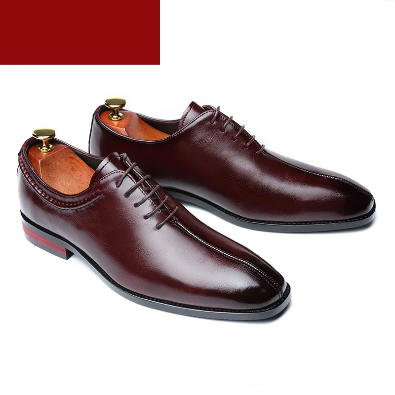Wine red WH29 Misalwa/модельные туфли; Мужские Элегантные однотонные Туфли-оксфорды ручной работы из кожи бордового цвета с квадратным носком; весенние деловые туфли; большие размеры 38-48 - Цвет: Wine red WH29