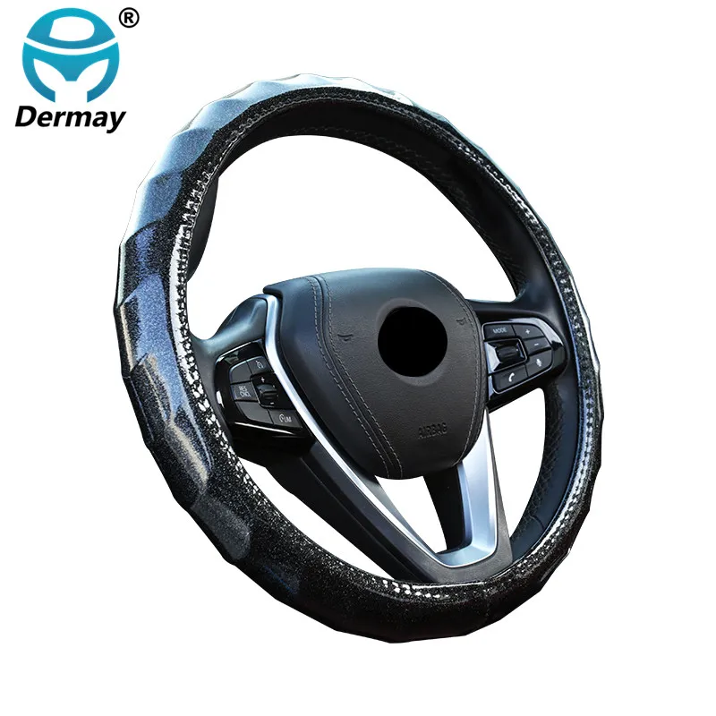 

DERMAY Steering Wheel Cover Laser PU Leather Cute for Women Girls Non-slip fit Steering Wheel 37-38cm Fashion Car Accessories