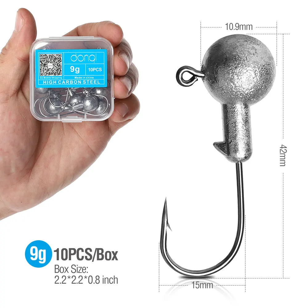 9g DONQL 10 шт./кор. Lead Jig Head рыболовный крючок кривошипно Jig Head крюк для ловли карпа рыболовные приманки 1-20 г мягкий червь рыболовные снасти аксессуары - Цвет: 9g