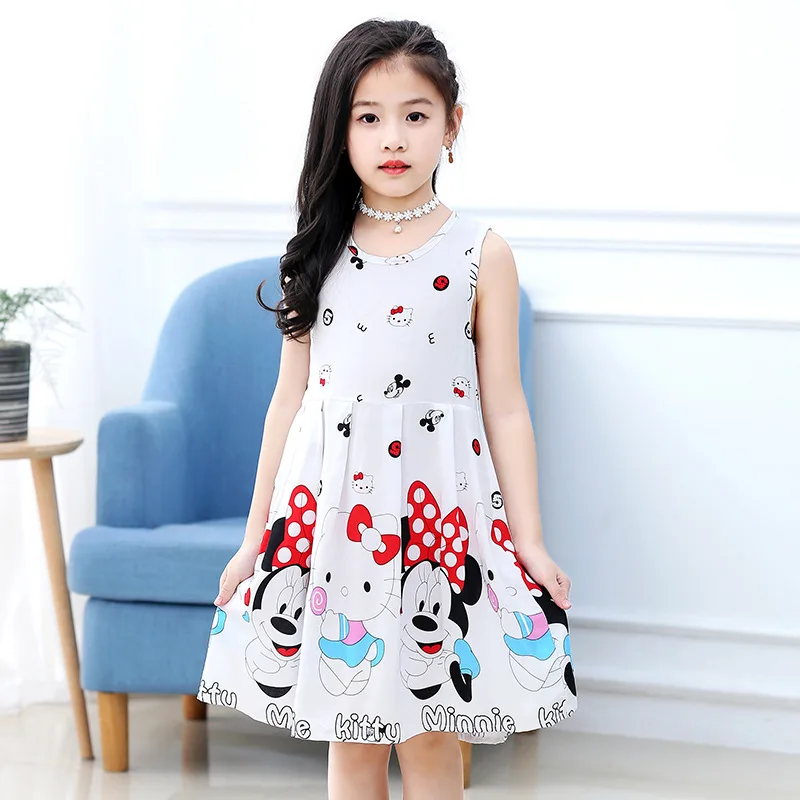 Disney princess Children's summer nightdress Minnie cotton dress cartoon robes sleepwear girl home clothing Mickey mouse pajama - Цвет: 1