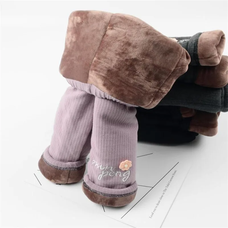 BibiCola girls pants winter fashion plus velvet trousers children kids cotton letter pants for girls thick warm leggings