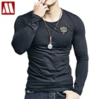 2021 брендовая мужская футболка с вышивкой волка, хлопок, футболка с длинным рукавом, весна-осень, повседневные мужские облегающие футболки с круглым вырезом, размер S-5XL