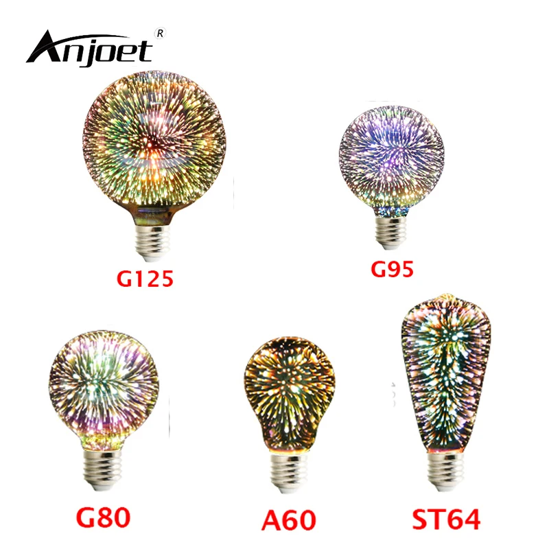 

ANJOET Colorful 3D Light Bulb ST64 G95 G80 G125 A60 E27 Christmas Decorative Night Lamp 110V 220V Bar light Lamparas