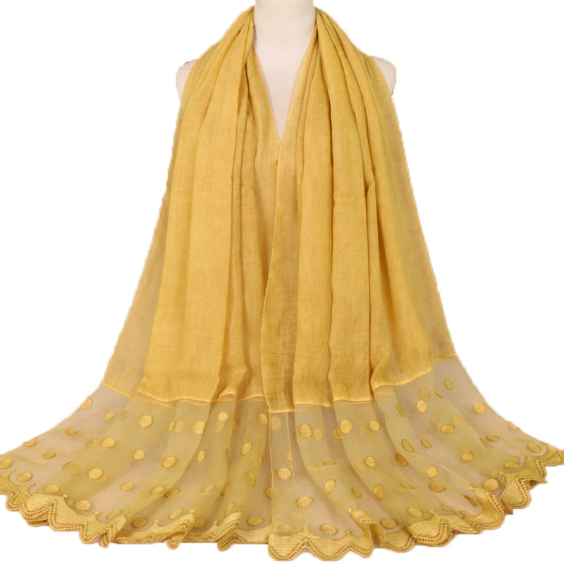 Модный кружевной шарф хиджаб с вышивкой хлопковый в горошек мусульманская шаль