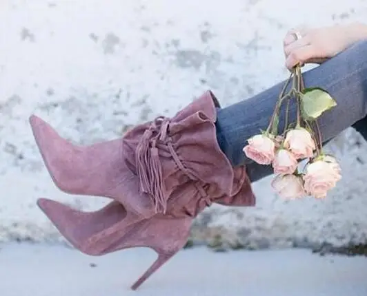 2018 модные замшевые кожаные весенние популярные женские ботинки до середины икры