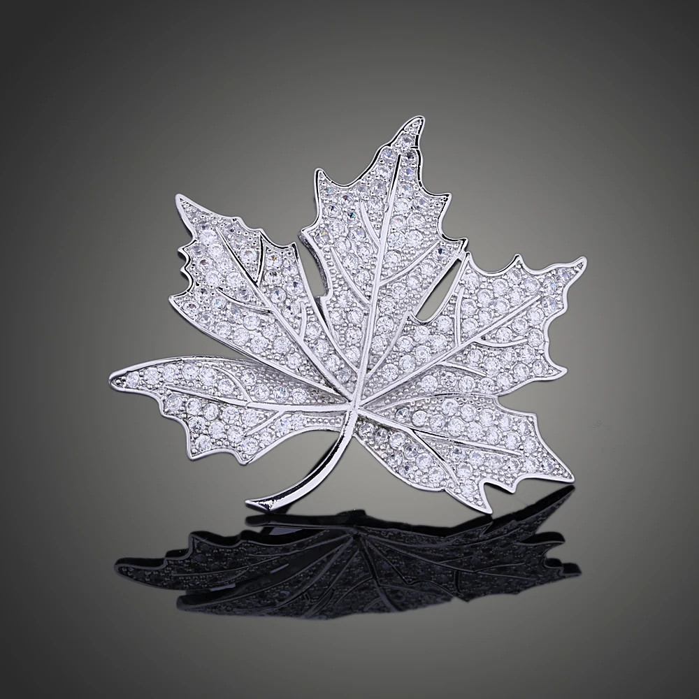 Queen Jewelry CZ Canadian Maple Leaf Brooches and Pins Silver Tone Micro Pave Victorian Style Vintage Broach for Mother | Украшения и