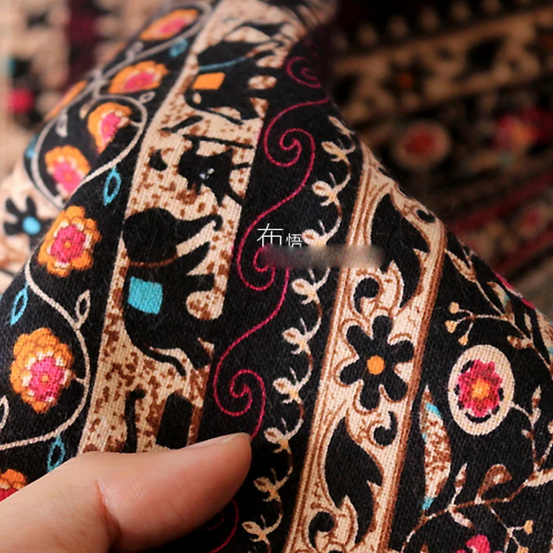 

Stripe Thai elephant wuzhen old cloth flower branch soft cotton linen fabric