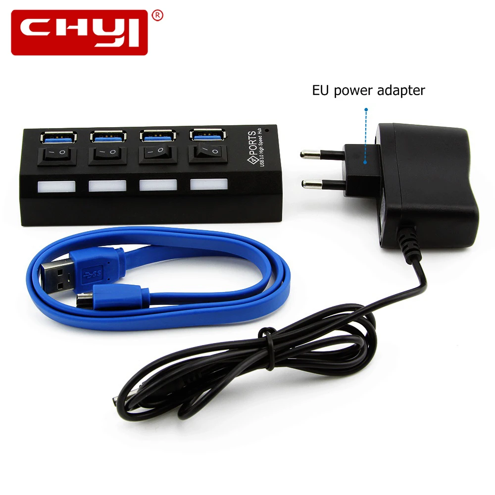 

Мини-разветвитель CHYI Mini usb-хаб 3,0, сверхскоростной, 5 Гбит/с, 4 порта, с внешним адаптером питания для аксессуаров для ПК