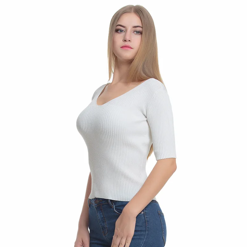 Poshcoco Women All Match Slim Knitted Sweaters 2017 Autumn V Neck Short Sleeve Knit Backless Thin Sweater Mujer Pullovers Female | Женская
