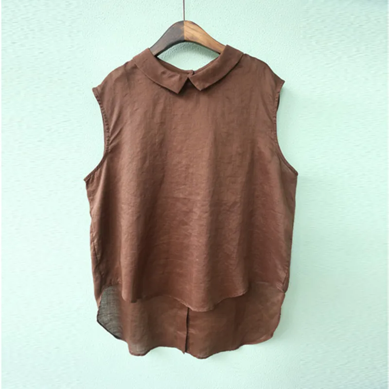 Новинка 2019 женские топы без рукавов с отложным воротником одноцветные летние