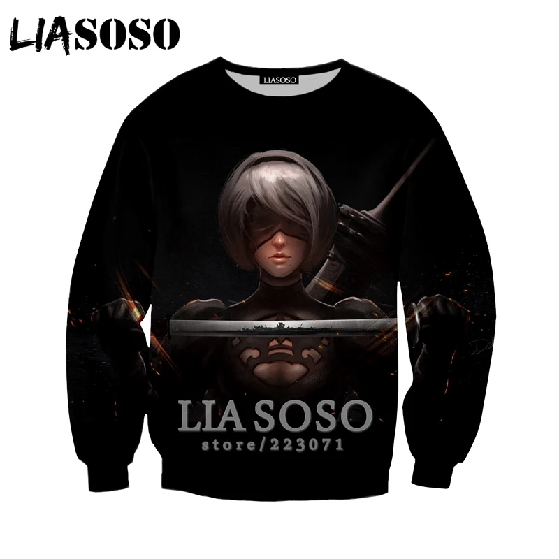 LIASOSO Autumn New Men Women Fashion Hoodie 3D Print Video Game Nier Automata Dead Sweatshirt Long Sleeve Brand Pullover A164-07 | Мужская