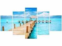 5 pieces hd print canvas painting on oil paintings blue sky white clouds wooden bridge seascape wall home decor picture framed