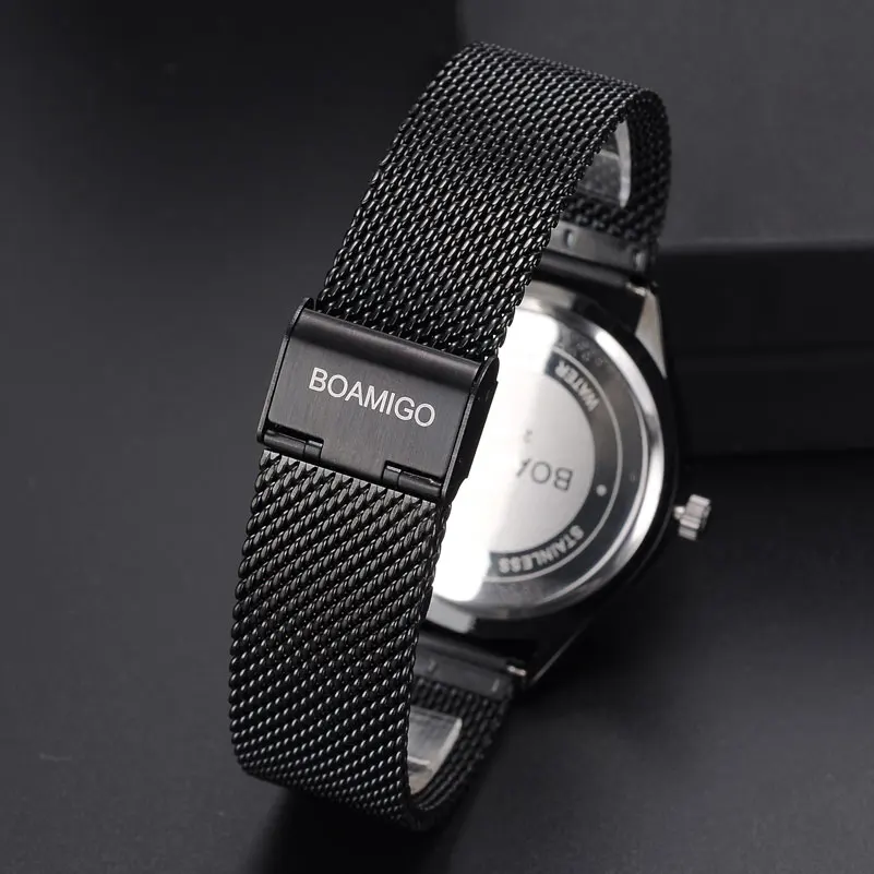 Мужские кварцевые часы с сетчатым браслетом черного цвета