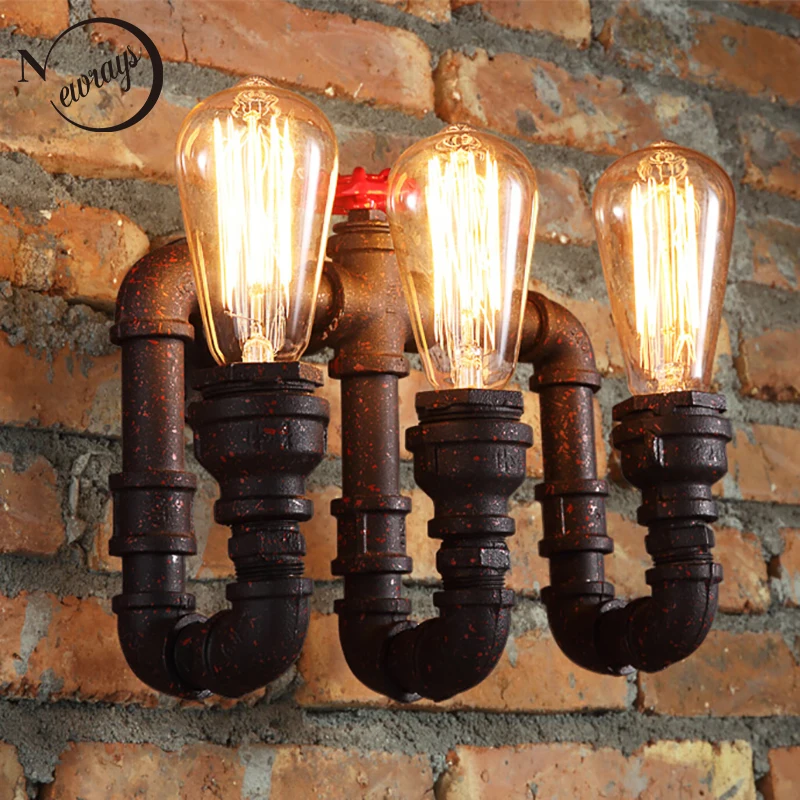 Черная водопроводная настенная лампа E27/E26 в стиле ретро 2/3 светодиодов|led sconce|wall