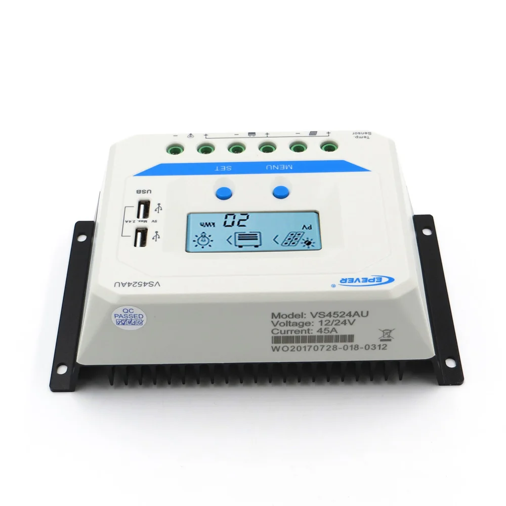 VS4524AU 45A 12 В/24 В epever Солнечный контроллер ЖК-дисплей 5VDC двойной USB выход для зарядки мобильного телефона