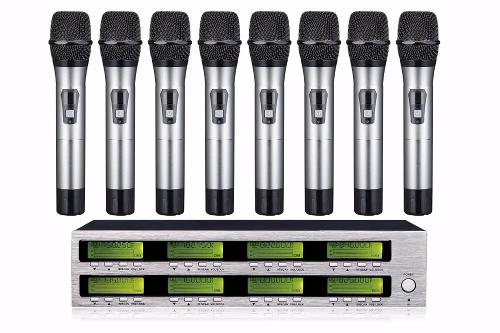 저렴한 (에서 선박 Us) 8 채널 휴대용 무선 마이크 가라오케 가라오케 무대 공연 AXT-800 전문 마이크
