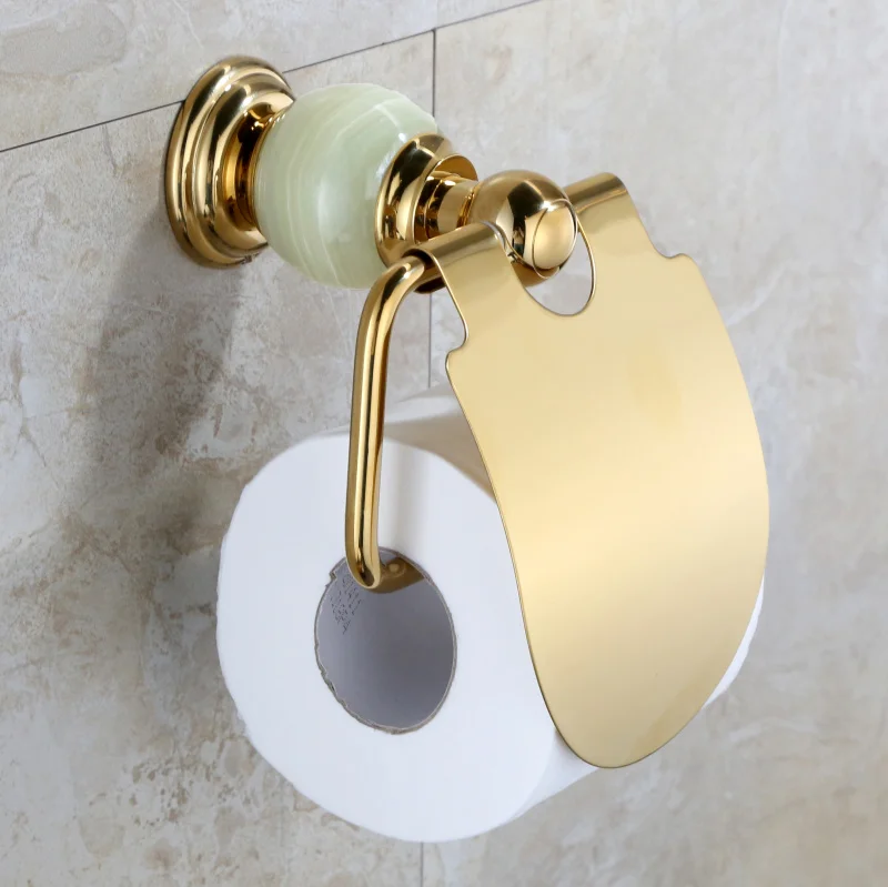 

New Wall Mounted luxury brass copper & jade gold Toilet Paper Holder golden Tissue Bar Bathroom accessories--MDP467