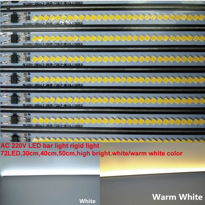 10pcs/lot 220Vac 2835SMD 30/40/50CM 7w warm cold white dimmable bright LED Bar Light Showcase Hard Strip Cabinet LED Rigid light