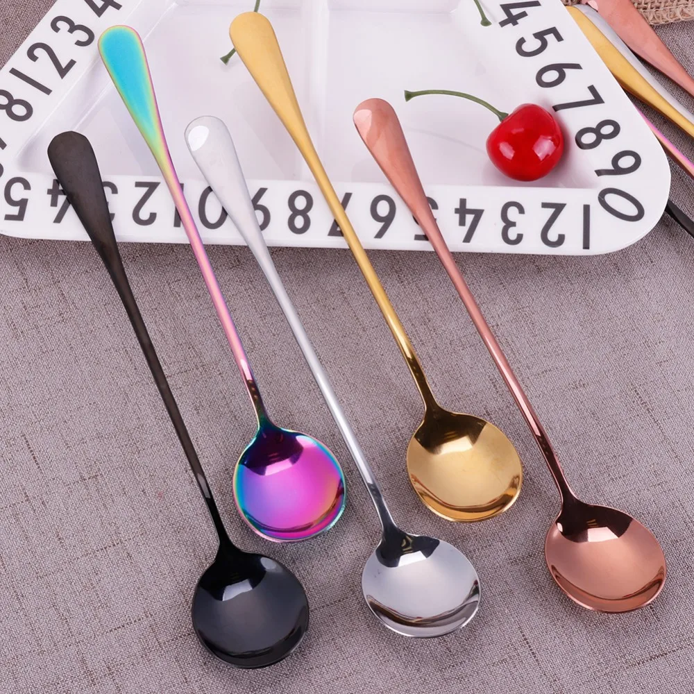 

1Pc Several Colors Available Stainless Steel Spoon Soup Spoon Long Handle Kitchen Spoon for Ice Cream Dessert #260599