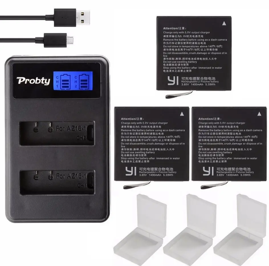 3battery withcharger Для Xiaomi Yi II yi 4k 4k+ аккумулятор az16-1 az16-2+ ЖК-зарядное устройство для Xiaoyi Yi Lite YI 360 VR Экшн-камера - Цвет: 3battery withcharger